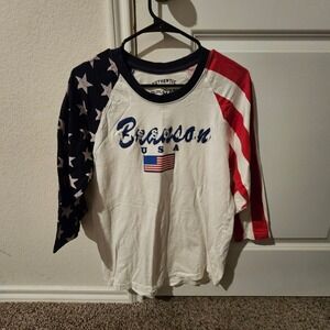 Mens Pacific Surf Branson USA Baseball Shirt Red White Blue Stars Stripes Medium